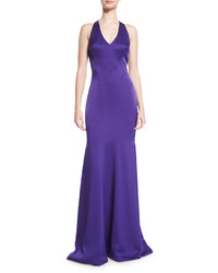 Theia Sleeveless Satin Contour Gown Purple