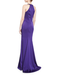 Theia Sleeveless Satin Contour Gown Purple