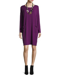 Eileen Fisher Long Sleeve Knee Length Jersey Shift Dress Petite
