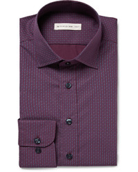 Etro Purple Slim Fit Patterned Cotton Poplin Shirt
