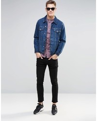 Asos Brand Skinny Shirt In Light Plum With Grandad Collar And Short Sleeves