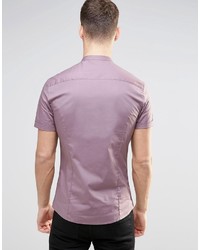 Asos Brand Skinny Shirt In Light Plum With Grandad Collar And Short Sleeves