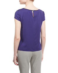 Armani Collezioni Cap Sleeve Round Neck Silk Blouse Imperial Purple