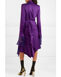 Alexander McQueen Fringed Cutout Silk Satin Midi Dress