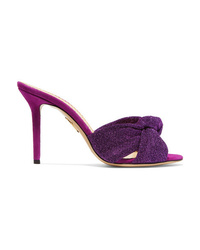 Charlotte Olympia Lola Knotted Textured Lam And Suede Mules