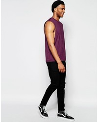 Asos Brand Sleeveless T Shirt With Dropped Armholes In Purple