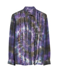 Needles Tie Dye Plaid Frayed Pintuck Button Up Flannel Shirt In Purple Multi At Nordstrom