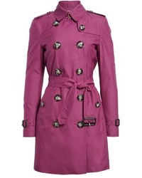 Burberry London Kensington Silk Wool Double Breasted Trench Coat