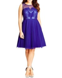 City Chic Pleated Darling Fit Flare Dress