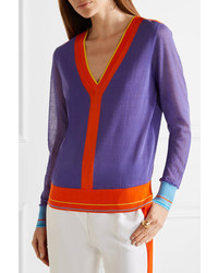 Diane von Furstenberg Color Block Cotton Blend Sweater Purple