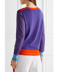 Diane von Furstenberg Color Block Cotton Blend Sweater Purple
