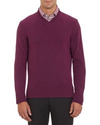 Inis Meain V Neck Pullover Sweater Purple