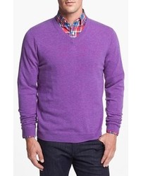 John W. Nordstrom V Neck Cashmere Sweater Purple Medium