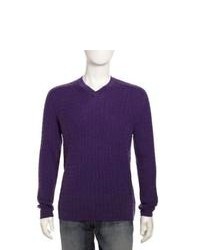Robert Graham Cable V Neck Sweater Purple