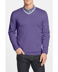 Robert Graham Peppermint V Neck Regular Fit Sweater Lilac Large