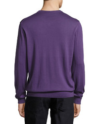 Armani Collezioni Wool V Neck Sweater Purple