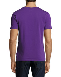 Armani Collezioni Stretch Cotton V Neck T Shirt Purple