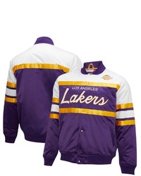 Mitchell & Ness Purple Los Angeles Lakers Hardwood Classics Script Satin Full Snap Jacket At Nordstrom