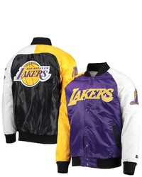STARTE R Purplegoldwhite Los Angeles Lakers Tricolor Remix Raglan Full Snap Jacket