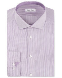 Calvin Klein Dress Shirt Steel No Iron Violet Root Mini Stripe Long Sleeved Shirt