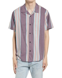Obey Fiction Stripe Short Sleeve Button Up Camp Shirt