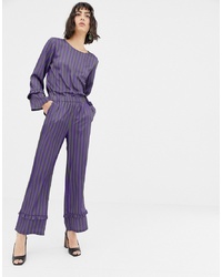 Violet Vertical Striped Tapered Pants