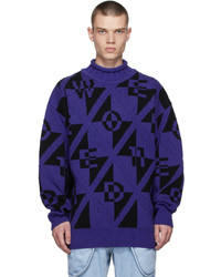 We11done Blue Logo Letters Jacquard Sweater