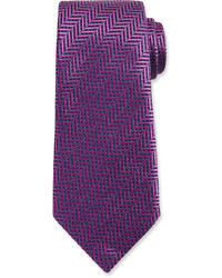 Ermenegildo Zegna Dotted Herringbone Woven Silk Tie Purple