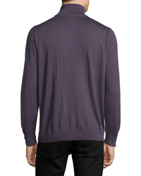Brioni Zip Front Cashmere Sweater Purple Solid