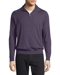 Brioni Zip Front Cashmere Sweater Purple Solid