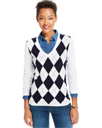 White and Black Argyle Sweater Outfits For Women (1 ideas & outfits ...