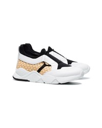 Clergerie White And Black Salvy Leather And Straw Sneakers