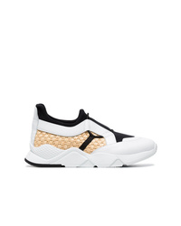 Clergerie White And Black Salvy Leather And Straw Sneakers