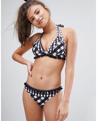ASOS DESIGN Fuller Bust Mix And Match Mixed Gingham Pom Pom Triangle Bikini Top Dd G