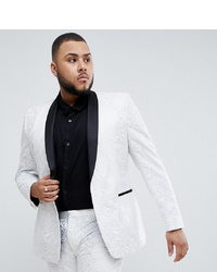 ASOS Edition Plus Skinny Tuxedo Suit Jacket In Sequin And Lace Embellished White Sa