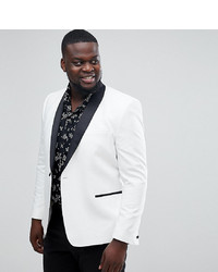 ASOS DESIGN Plus Slim Tuxedo Suit Jacket In White With Black Contrast Lapel