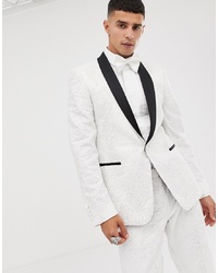 ASOS Edition Skinny Tuxedo Suit Jacket In Sequin And Lace Embellished White Sa