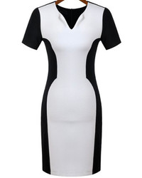 Black White V Neck Slim Bodycon Dress