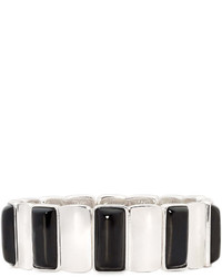Liz Claiborne Black And White Stone Silver Tone Rectangular Stretch Bracelet