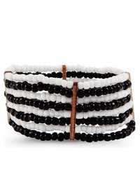 VistaBella Black White Beads Multi Strand Stretch Bracelet