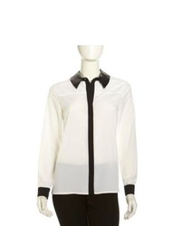 Chelsea & Theodore Long Sleeve Contrast Trim Blouse White