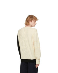 Neil Barrett Off White And Black Cable Knit Asymmetric Sweater