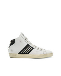 White and Black Canvas High Top Sneakers