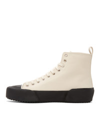 Jil Sander Off White And Black Canvas High Top Sneakers