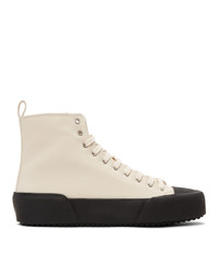 Jil Sander Off White And Black Canvas High Top Sneakers