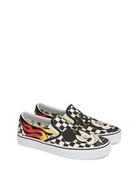White and Black Canvas Slip-on Sneakers