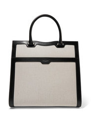 Saint Laurent Uptown Two Tone Glossed Leather And Canvas Tote