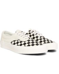 White and Black Check Canvas Low Top Sneakers