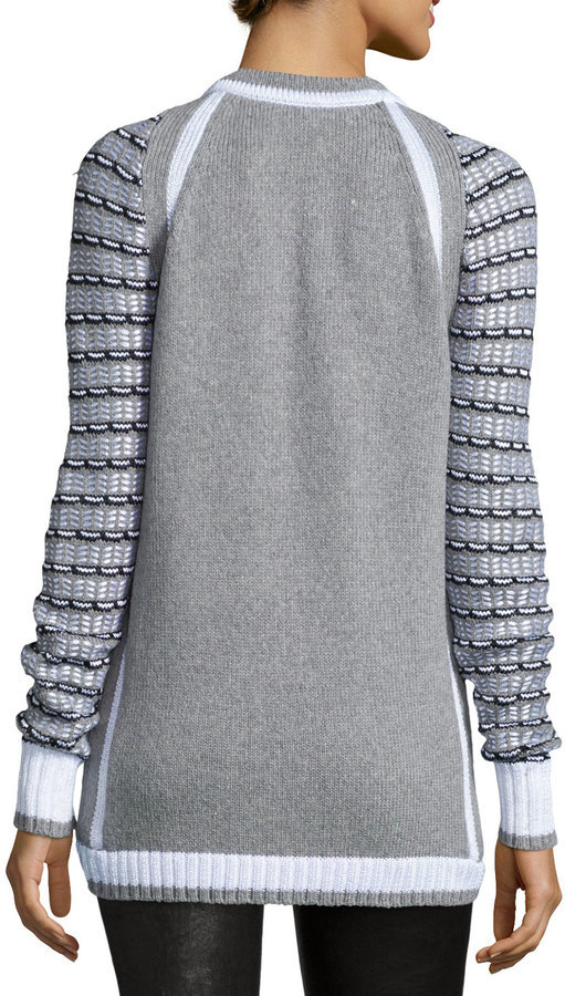 Prabal Gurung Grid Stitch Long Sleeve Cardigan Blackwhite 1 495