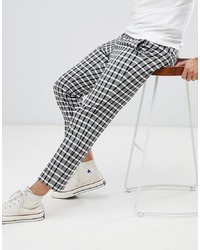ASOS DESIGN Skinny Crop Smart Trouser In Monochrome Check With Detachable Chain